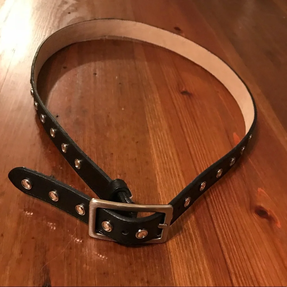 Genuine Leather Lined Black Belt With Embellishments Ladies Size M/L EUC